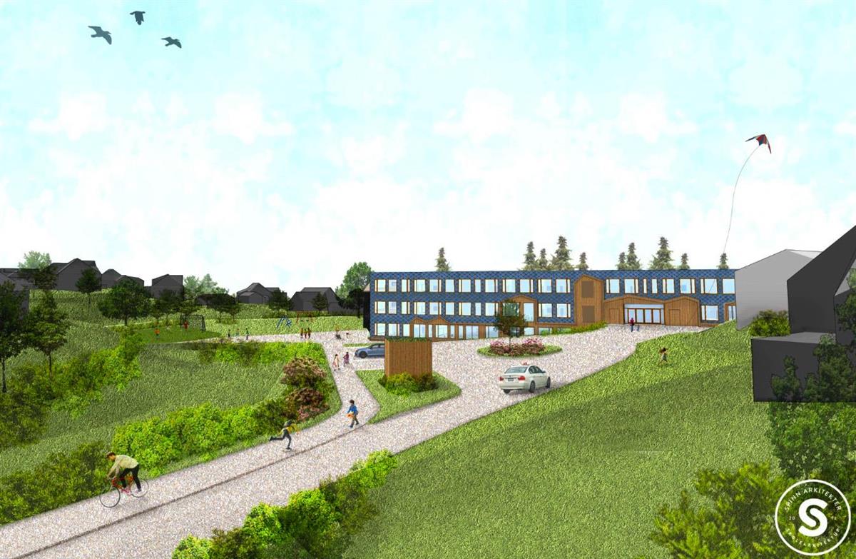 skisse/tegning av ny skole - Klikk for stort bilde
