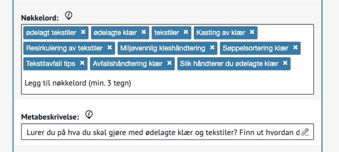 skjermbilde som viser nøkkelord - Klikk for stort bilde