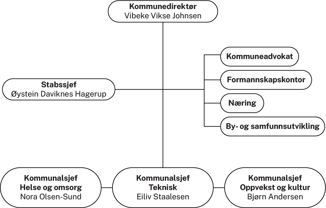 Organisasjonskart som viser ledelsen i Karmøy kommune. Grafikk.  - Klikk for stort bilde