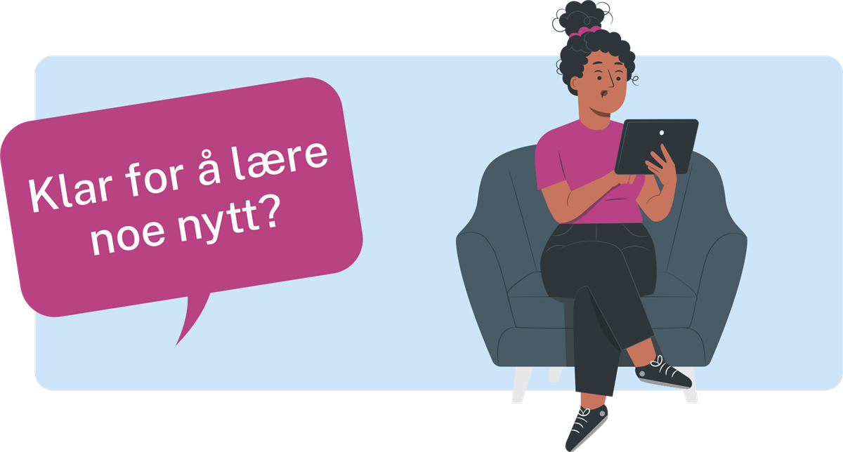 Klar for å lære noe nytt. Bannergrafikk. Ilustrasjon og snakkeboble. - Klikk for stort bilde