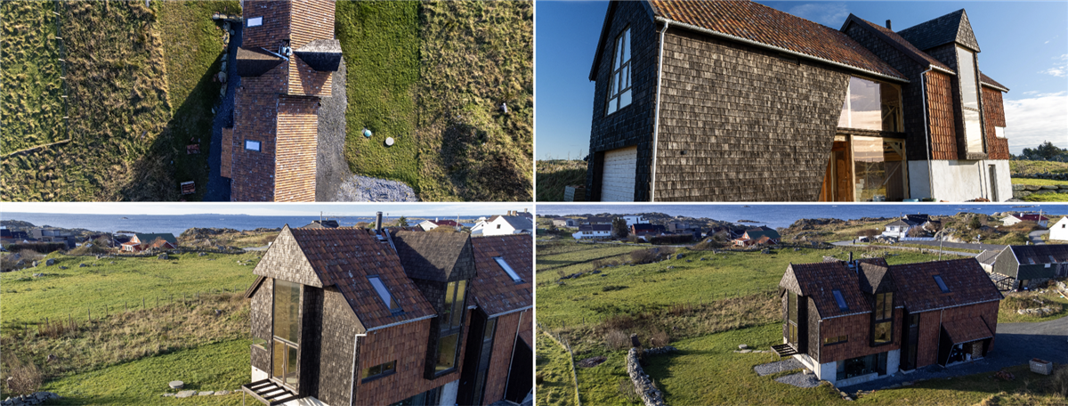 Collage som viser nominert bygg til byggeskikksprisen 2023 - Klikk for stort bilde