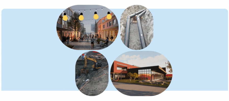 banner med bilder av ulike bygge og graveprosjekter - Klikk for stort bilde