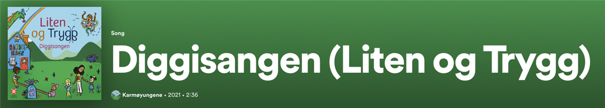 Lenke til Diggisangen på Spotify i grønn boks - Klikk for stort bilde